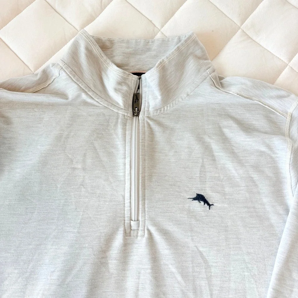 Tommy Bahama Quarter Zip Pullover Marlin Logo Casual‎ Mens XL Gray